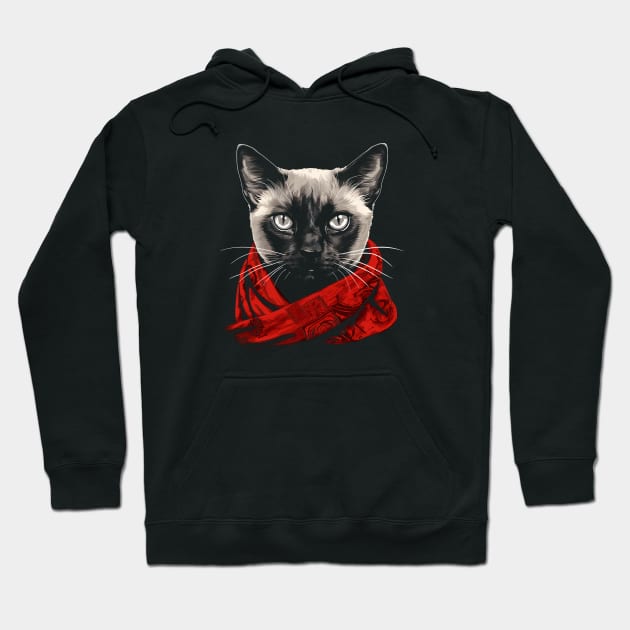 Siamese Kitten Wearing a Red Scarf Hoodie by Quotee